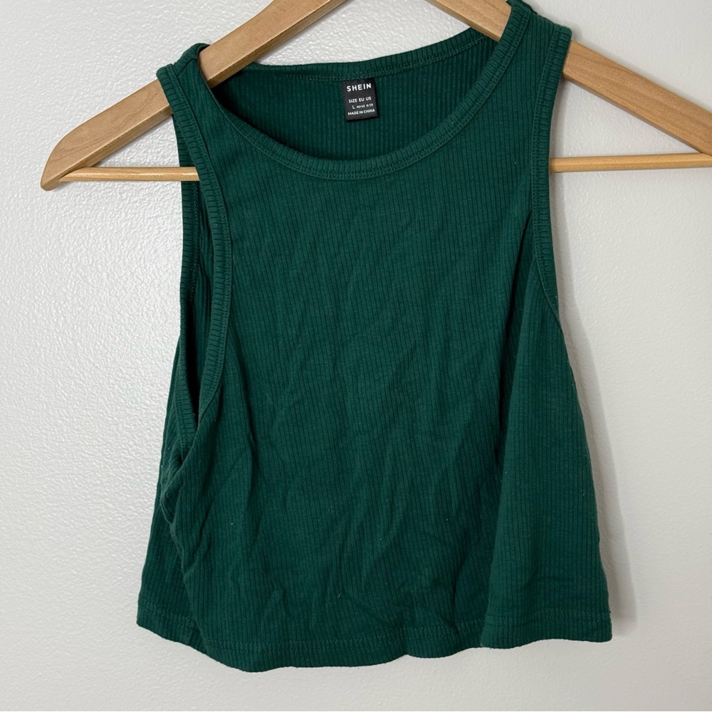 SHEIN Women’s Cropped Ribbed Tank Top Emerald Green  Size Large